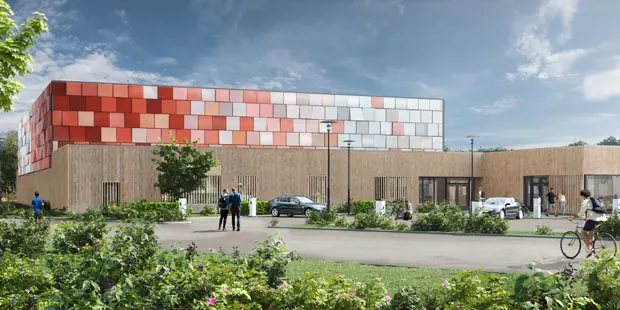 Tidig visualisering av Sörby sportcenter före byggnationen