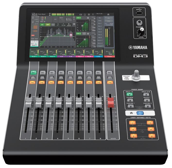 Bild på fronten av Yamaha DM3 Digitalmixer i kompakt format